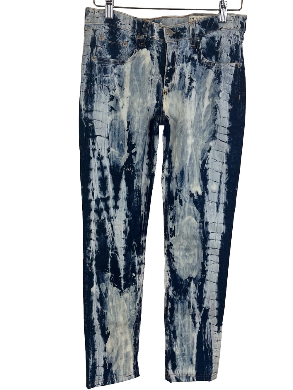 Rag & Bone Skinny Rivera Blue and White Dye Tie Acid Wash Jeans Size 29